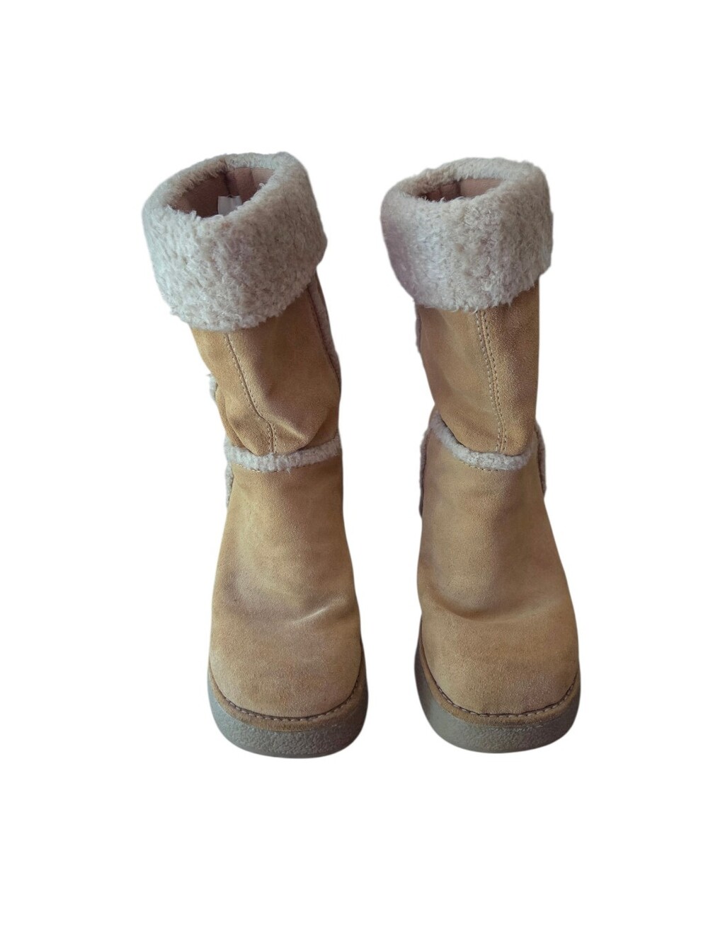 MIA Camel Brown Suede Leather Mid Calf Boots Y2K Platform Thick Heel Size 8